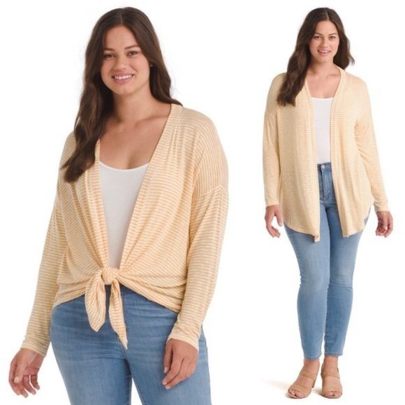 bobeau Sweaters - Plus Size Bobeau Cecile Striped Tie Cardigan